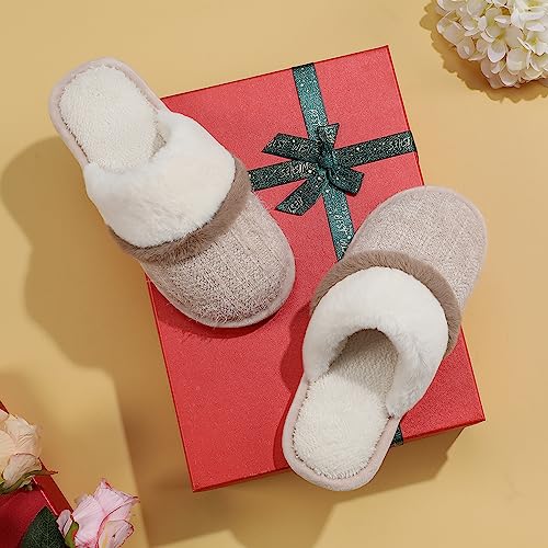GOEWY Cozy Slippers for Women Indoor and Outdoor Fuzzy House Shoes with Memory Foam Anti-Skid Sole Gifts for Women Mom Ladies