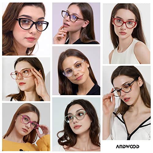 ANDWOOD Blue Light Blocking Glasses Women Bluelight Blocker Computer Cateye Clear Cat Eye Eyeglasses Frame AR003