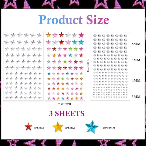 NOOEPC Face Gems, Star Face Jewels Self-Adhesive Hair Gems, Rave Aaccessories Face Glitter, Rhinestone Stickers Eye & Face...