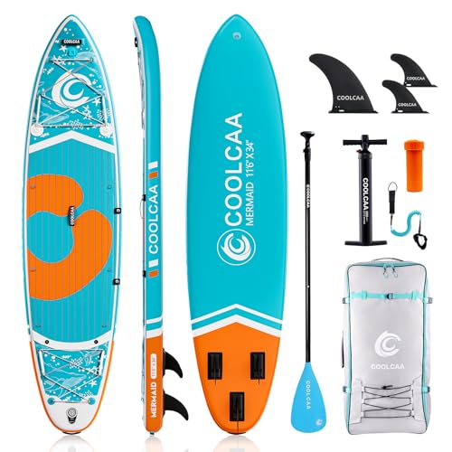 COOLCAA 11'6" x 34" x 6" Inflatable Stand Up Paddle Boards with Premium SUP Accessories, Weight Capacity up to 460 lbs, In...