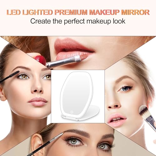 COSYGLOW Travel Makeup Mirror with Light: 3 Color Lighting Portable Mirror with Touch Screen Rechargeable Adjustable LED L...