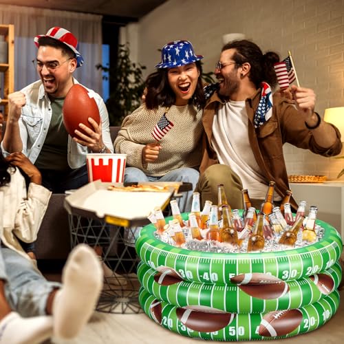 Fourluoo Football Part Decoration Inflatable Football Cooler Blow up Summer Beach Pool Drink Holder Ice Tray Food Drink Co...
