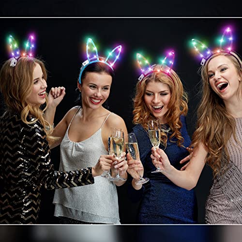 WILLBOND 40 Pcs Bunny Ears Headband Light up LED Headband Glow Hair Accessories for Women Costume Party Supply, 10 Colors