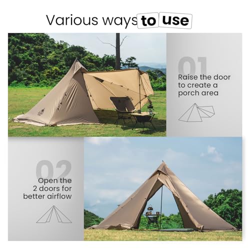 OneTigris Smokey HUT Hot Tent with Stove Jack, Ultralight 4 Season Tipi Tent with Snow Skirt & Detachable Floor for Campin...