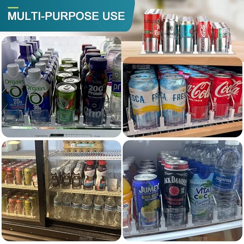 KUUKIKV Upgraded Drink Organizer for Fridge, Space-Saving Fridge Drink Organizer, Automatic Pusher Glide and Adjustable Wi...