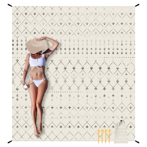 Beach Blanket Sandproof, Beach Mat Sand Free Waterproof, Large Picnic Blanket for 2-4 Adult, Lightweight Quick Drying & Du...