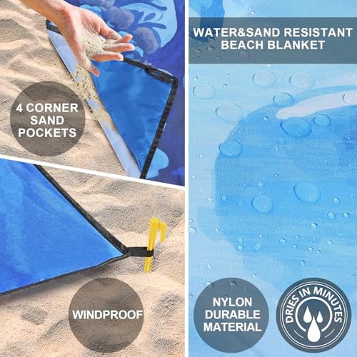 WIWIGO Beach Blanket Waterproof Sandproof Beach Mat 79" X 83"/10'x9'for 2-8 Adults Quick Drying Outdoor Picnic Mat Beach A...