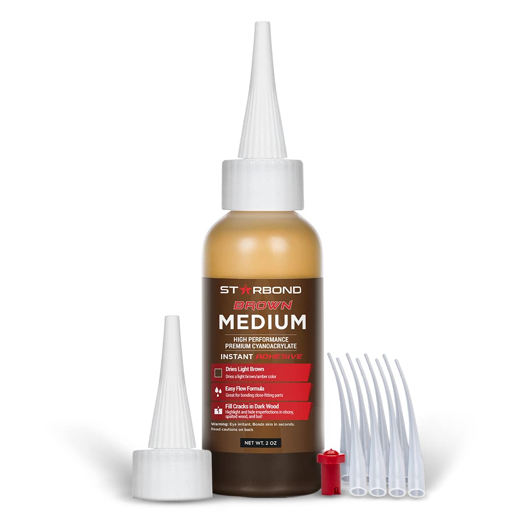 STARBOND Light Brown Medium CA Glue Pro Kit (2 oz) – Premium Cyanoacrylate Super Glue Knot Filler – for Woodworking, Woodturning, Carpentry, Furniture Repair, Crack Filling, Guitar Repair, Hobby