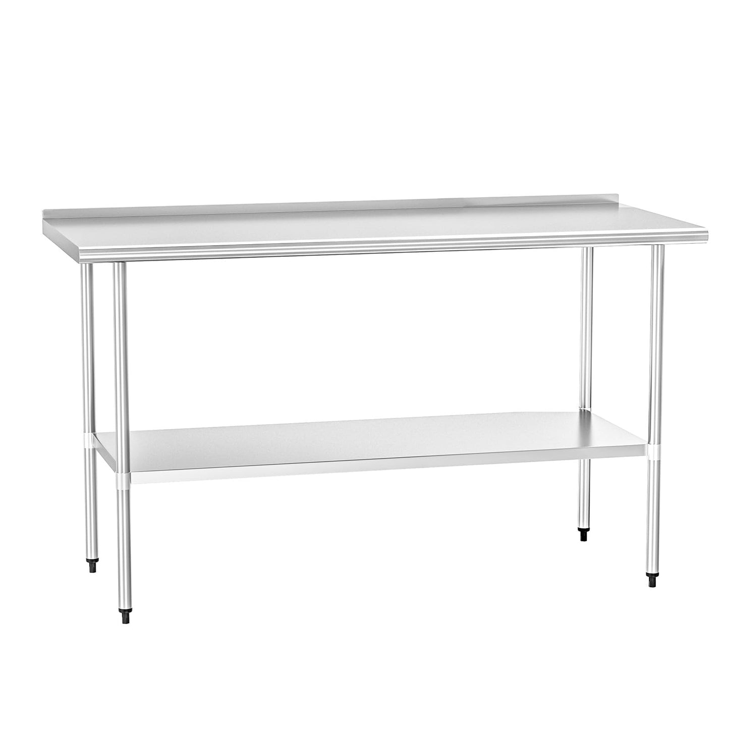HOCCOT Stainless Steel Table 24" x 60" with Adjustable Undershelf and Backsplash, Commercial Metal Workstations for Kitchen, Garage, Outdoor BBQ