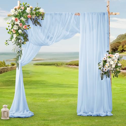 SiinvdaBZX 2 Panels Wedding Arch Draping Fabric 30" x 20Ft Light Blue Sheer Chiffon Fabric Outdoor Extra Long Decorative D...