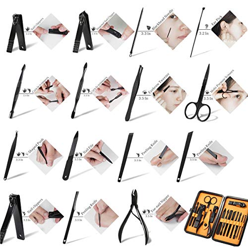 Keiby Citom Professional Stainless Steel Nail Clipper Travel & Grooming Kit Nail Tools Manicure & Pedicure Set of 15pcs wi...