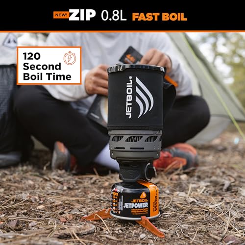 Jetboil Zip 0.8L Portable Fast Boil Stove with Easy-Turn Knob Igniter for Backpacking and Camping, New for 2025, Propane/I...