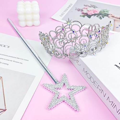 Alaxciax Bubble Crystal Crown Tiaras, Princess Crown Queen Tiara with Wand for Women for Birthday Bridal Wedding Prom Party