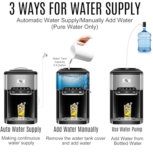 NUNET 3-in-1 Ice Maker Water Dispenser Water Cooler Filled by Water Line w. 10ft Water Inlet Hose 1/2" &1/4" Connector Ho...
