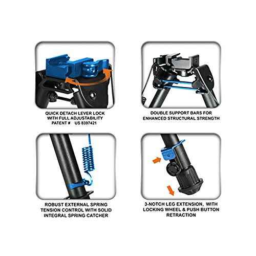UTG Tactical OP Bipod, QD Lever Mount, Height 5.9"-7.3",Black