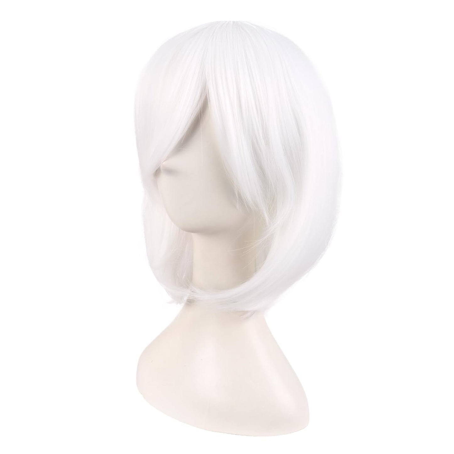MapofBeauty 14 Inch /35 cm Female Models Medium Length Straight Hair Cosplay Bob Wig (White)