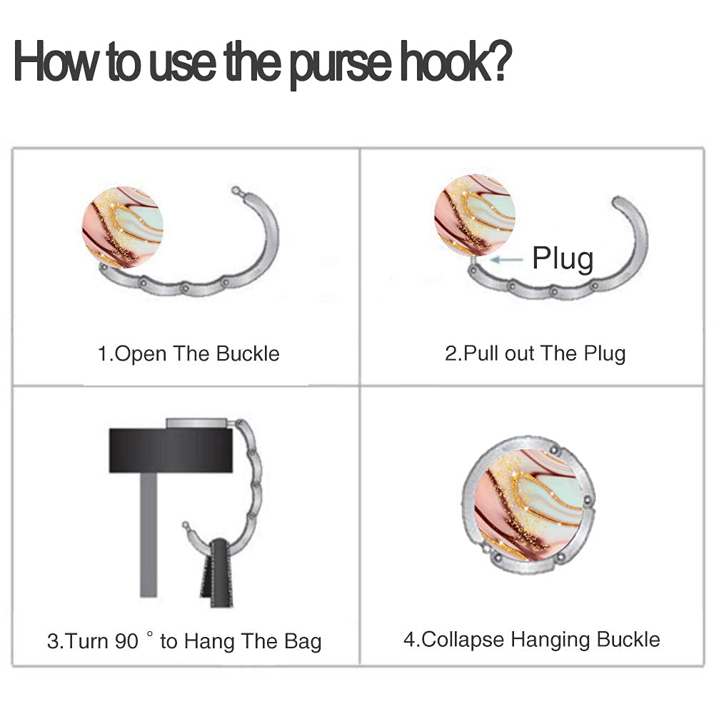 Pretty Marble Foldable Purse Hook & Table Hanger Collection - Womens Bag Desk Hooks (3 Pack)