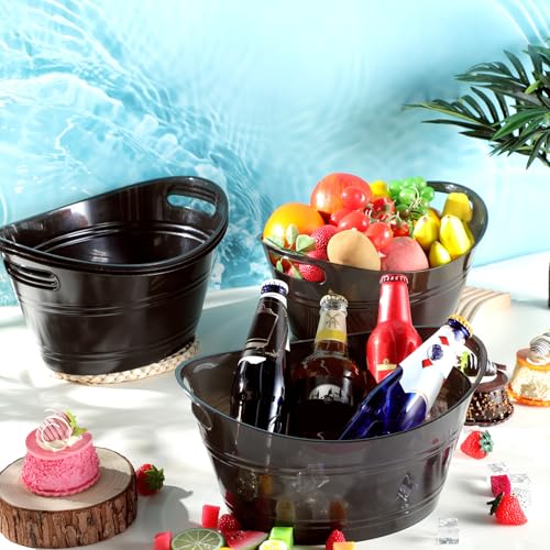 meekoo 6 Pcs Plastic Ice Buckets Bulk with Handles 4.5L Oval Storage Tub Large Capacity Ice Drink Bucket for Party Bar Win...