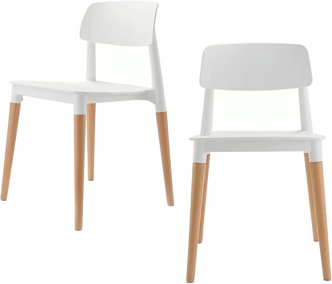 COZYBLOCK Bel Dining Bistro Cafe Style Modern Minimalist Side Chair Set of 2 (White)