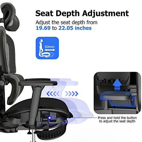 PatioMage Ergonomic Office Chair, Big and Tall Desk Chair with Adjustable Lumbar Support & Seat Depth, High Back Computer ...