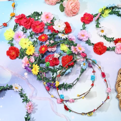Retrowavy 100 Pcs Light up Flower Crown LED Floral Crowns Headband Garland LED Tiara Luminous Glowing Flower Hair Headpiec...