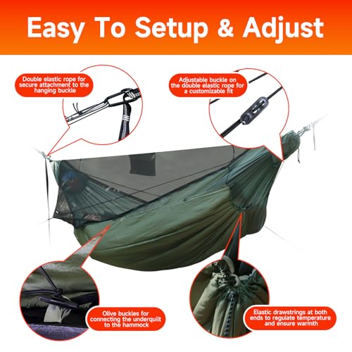 11Ft All-in-one Hammock Tent with Underquilt, Warm Insulation Ultralight 4 Season Under Quilt for Hammocks, Portable for H...