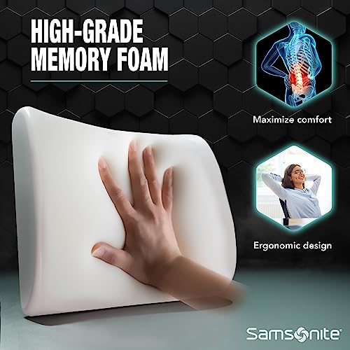Samsonite Ergonomic Lumbar Support Pillow for Office Chair, Gaming Chair, or Car, Memory Foam Cushion with Breathable Vent...