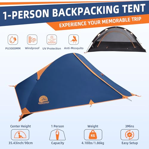 1 Person Backpacking Tent for Camping - Ultralight Waterproof Outdoor One Person Tent, Windproof Rainproof Compact Single ...