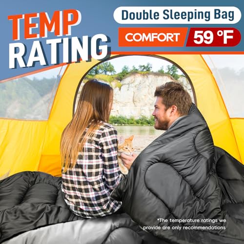 MEREZA Double Sleeping Bag for Adults Mens with Pillow, XL Queen Size Two Person Sleeping Bag for All Season Camping Hikin...
