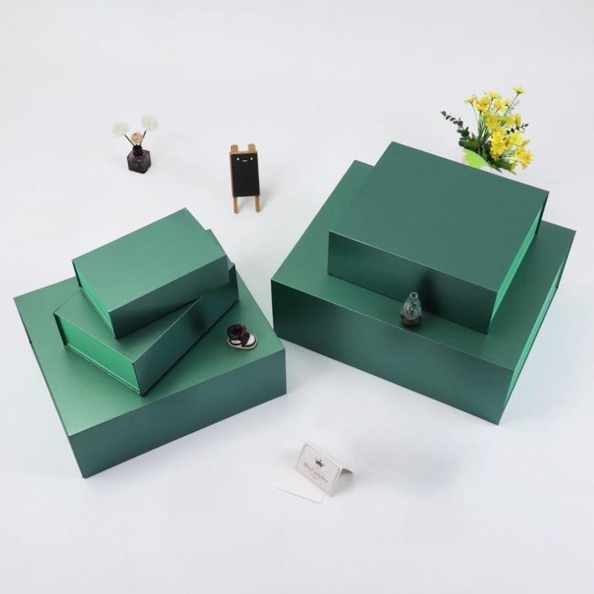 UoeRing 6 Pack Green Gift Box 9.5x6x3 inch Small Luxury Gift Box for Presents with Magnetic Lid Collapsible,Birthday,Christmas,Contains Card, Ribbon, Tissue Paper,Shredded Paper Fille