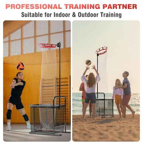 Pro Volleyball Setter Training Equipment Volleyball Setting Trainer Practice Net with 2 Target Hoop Size & 6 Angles & 13 Height Adjustment Ball Collection Bag Indoor Outdoor Practice