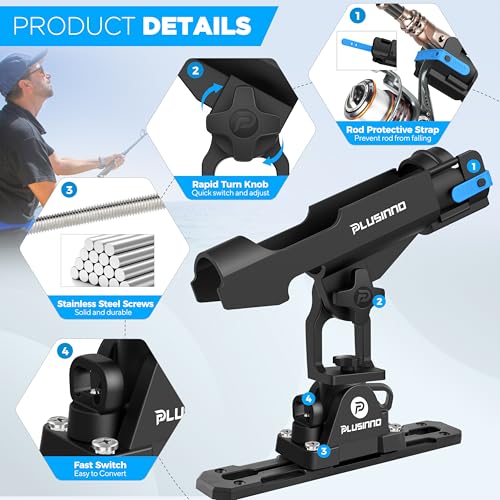PLUSINNO 2 in 1 Fishing Rod Holders for Boat, Kayak Fishing Rod Holder, Fishing Pole Holders for Track Mount / Deck Mount,...