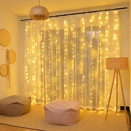 YEOLEH String Lights Curtain,7.9 x 5.9Ft 144LEDs USB Powered Fairy Lights for Bedroom Wall Decor,8 Modes & IP64 Waterproof...