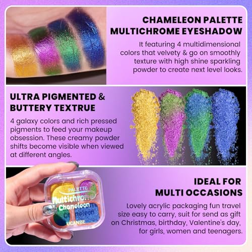 UCANBE Multichrome Chameleon Eyeshadow Makeup Palette, 4 Colors Holographic Metallic Glitter Eye Shadow Pallet, High Pigme...