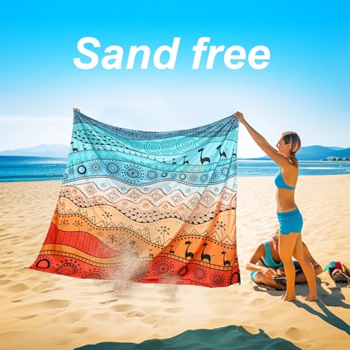 SKYREH Beach Blanket Waterproof Sandproof, 79" x 83" Extra Large Sand Free Quick Drying Beach Mat, Compact Outdoor Picnic ...
