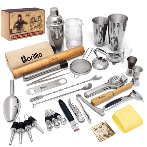 Barillio Bar Tool Set Pro Edition - Stainless-Steel Cocktail Shaker Set - Mixology Bartender Kit w/Boston Shaker, Drink Mi...