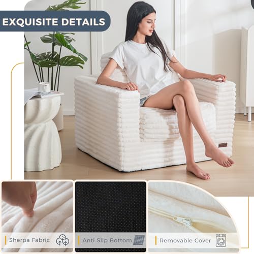 MAXYOYO Giant Bean Bag Chair for Adults, Upholstered Floor Sofa with Pillows and Armrests, Large Bean Bag Sofa Plush Chair...