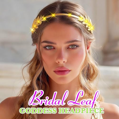 JEAIRTS Light Up Leaf Headband Gold Led Greek Goddess Hair Accessories for Women (A-1, Free Size)