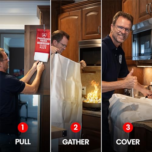 Prepared Hero Emergency Fire Blanket - 2 Pack - Fire Suppression for Kitchen, 40” x 40” Fiberglass Fire Blanket for Home