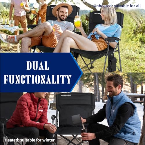 Heated Camping Chairs Adults Folding: Oversized Foldable Outdoor Chair for Outsides with Cup Holder – Heavy Duty Heating P...
