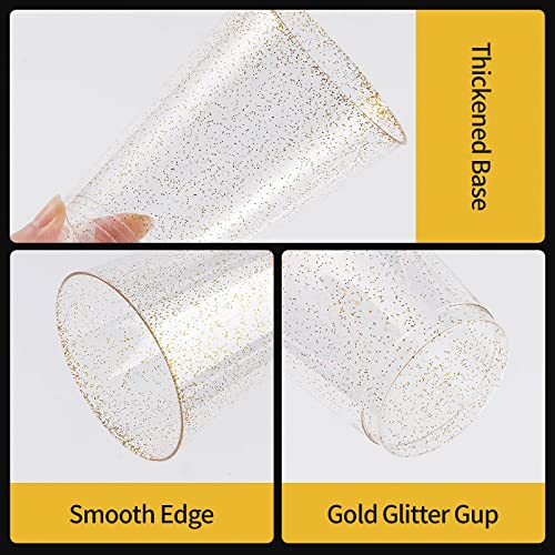 Goodluck 9 oz 100 PCS Gold Glitter Plastic Cups, Disposable Glitter Cups, Elegant Plastic Cocktail Glasses, Fancy Party Cu...