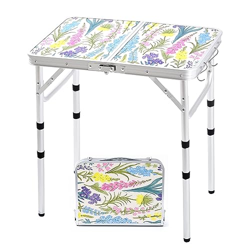 Yriuat Folding Camping Table 2ft Portable Pinic Table Adjustable Height Small Card Table Aluminum Foldable Lightweight wit...