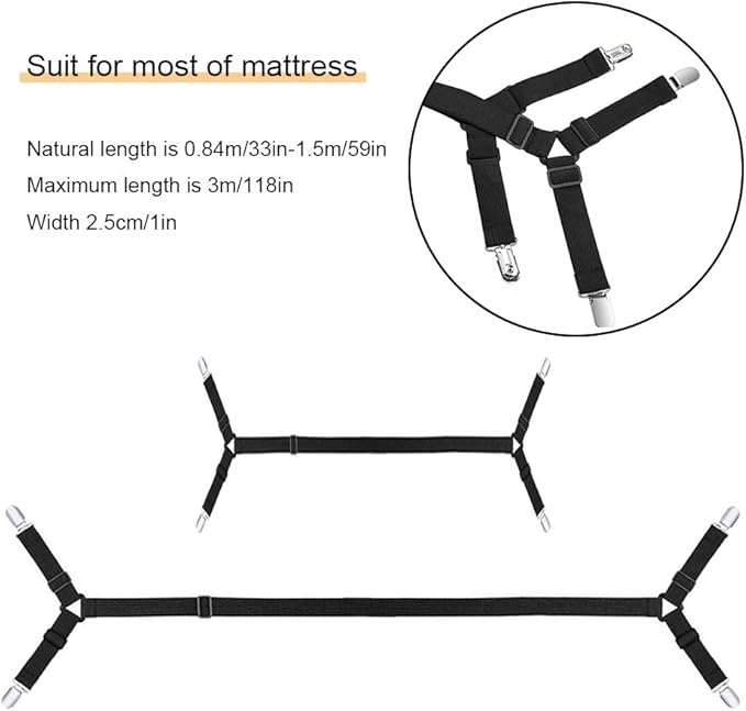 Bed Sheet Holder Straps, 2Pcs Adjustable Crisscross Fitted Sheet Band Straps Grippers Suspenders,Triangle Elastic Mattress Cover Holder Fasteners for All Bed Sheets, Mattress Covers