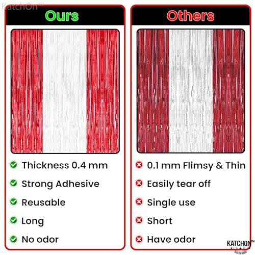 KatchOn, Red and White Streamers - 3.2x8 Ft, Pack of 3 | Red and White Fringe Curtain for Valentines Day Decorations | Fri...