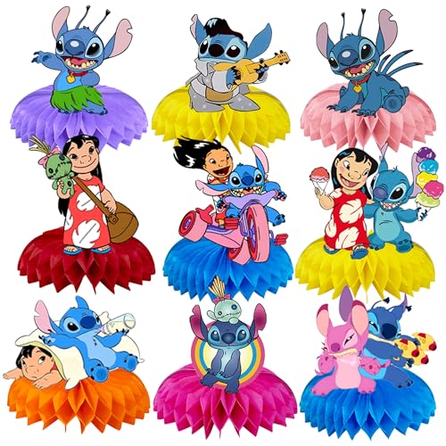 9PCS Cartoon Honeycomb Centerpieces for Party – 3D Table Centerpieces Honeycomb for Party Birthday Cartoon Table Decoratio...