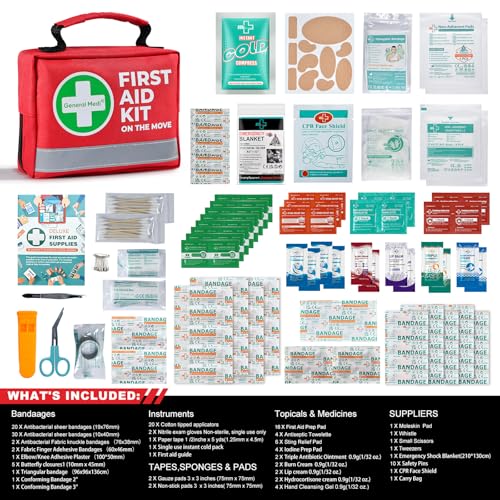 General Medi First Aid Kit - 150 Pieces Small Compact First Aid Kit Bag - Includes Instant Cold Pack, Emergency Blanket fo...