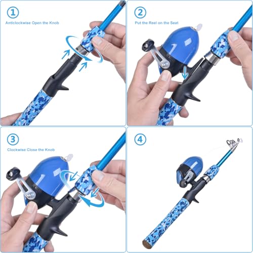 CODEK Kids Fishing Pole Set with Full Starter Kits 2 Set Portable Telescopic Fishing Rod and Reel Cambos for Boys Girls To...