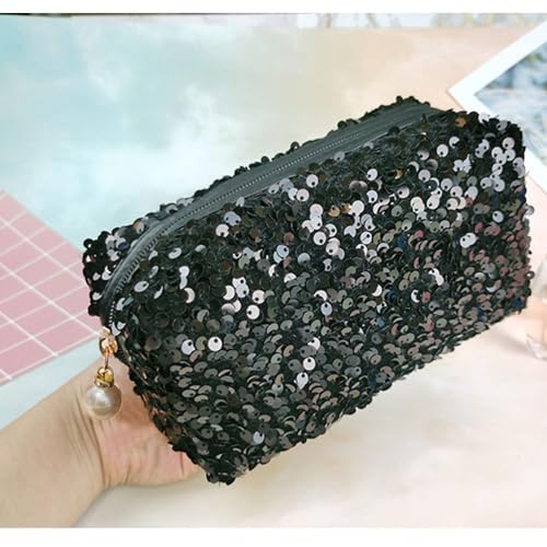 HomeSoGood Sequin Cosmetic Bag Large Glitter Makeup Zipper Bag Toiletry Bag Capacity Travel Cosmetic Handbag for Women Gir...