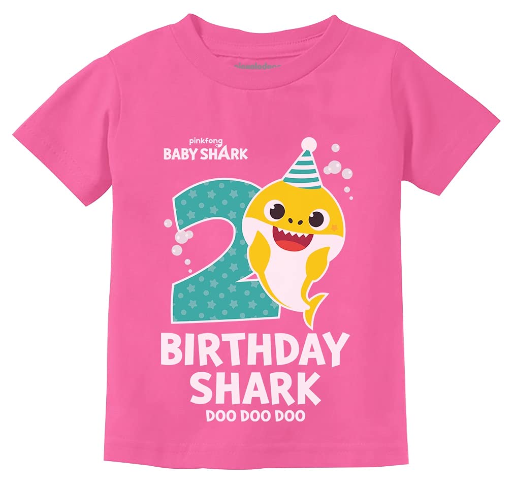Baby Shark 2nd Birthday Shirt - Toddler Outfit for 2 Year Old Boy or Girl - Cute Kids Party Tee 2T Pink