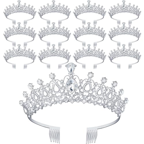 Loetere 12 Pcs Crystal Tiara and Princess Crown with Comb Crown Rhinestone Women Girls Tiara Headpiece Queen Hair Accessor...